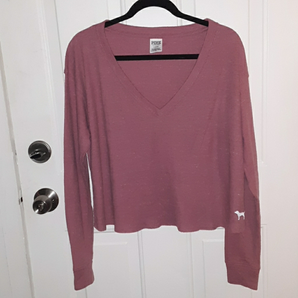 Nwot Pink cropped long sleeve waffle top